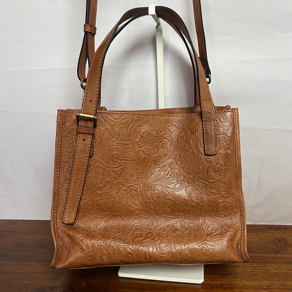 Cowgirl Country Quiet Luxury Embossed Heritage Leather Crossbody Brown Handbag